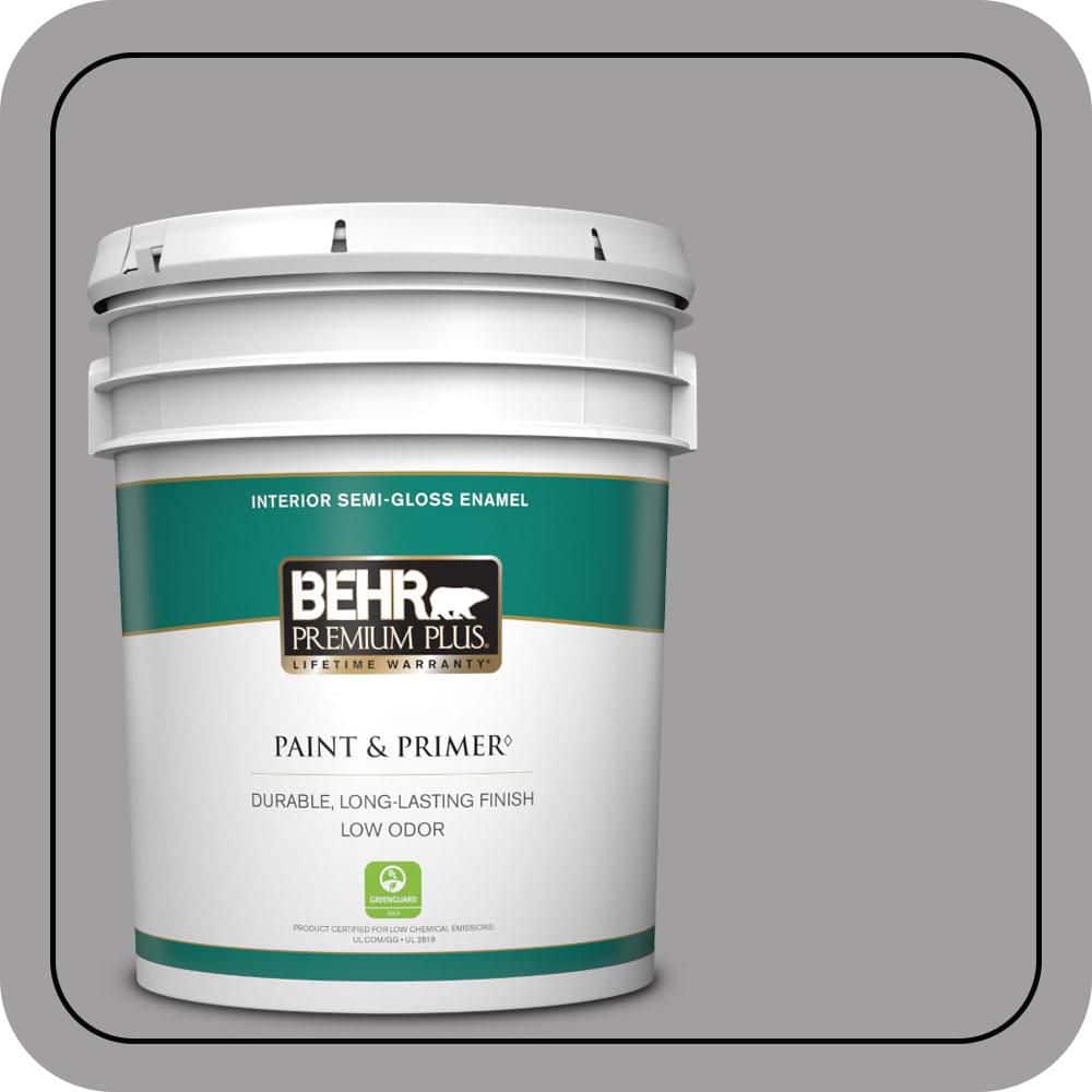 BEHR PREMIUM PLUS 5 gal. #T11-1 Grayve Yard Semi-Gloss Enamel Low Odor Interior Paint & Primer
