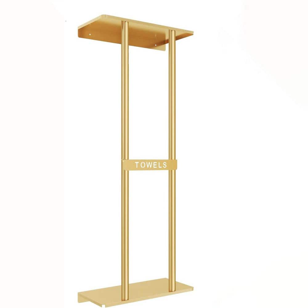 Unbranded 30 in. Single Bathroom Towel Rack for Rolled Towels Wall Mounted with Metal Shelf in Gold (1-Pack) (1)