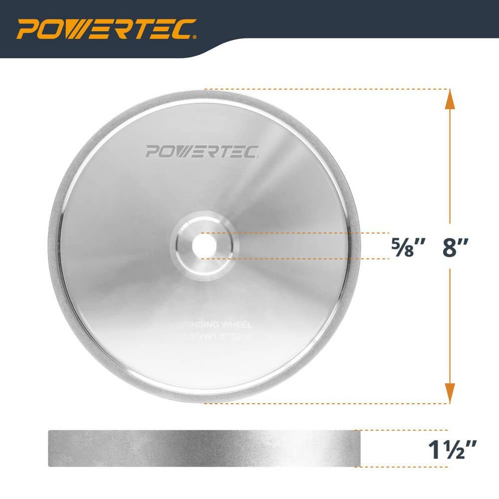 ‎POWERTEC 8 in. x 1-1/2 in. W, 5/8 in. Arbor, CBN Bench Grinding Wheel, 320 Grit for Sharpening HSS/Lathe Tool for Bench Grinder (3)