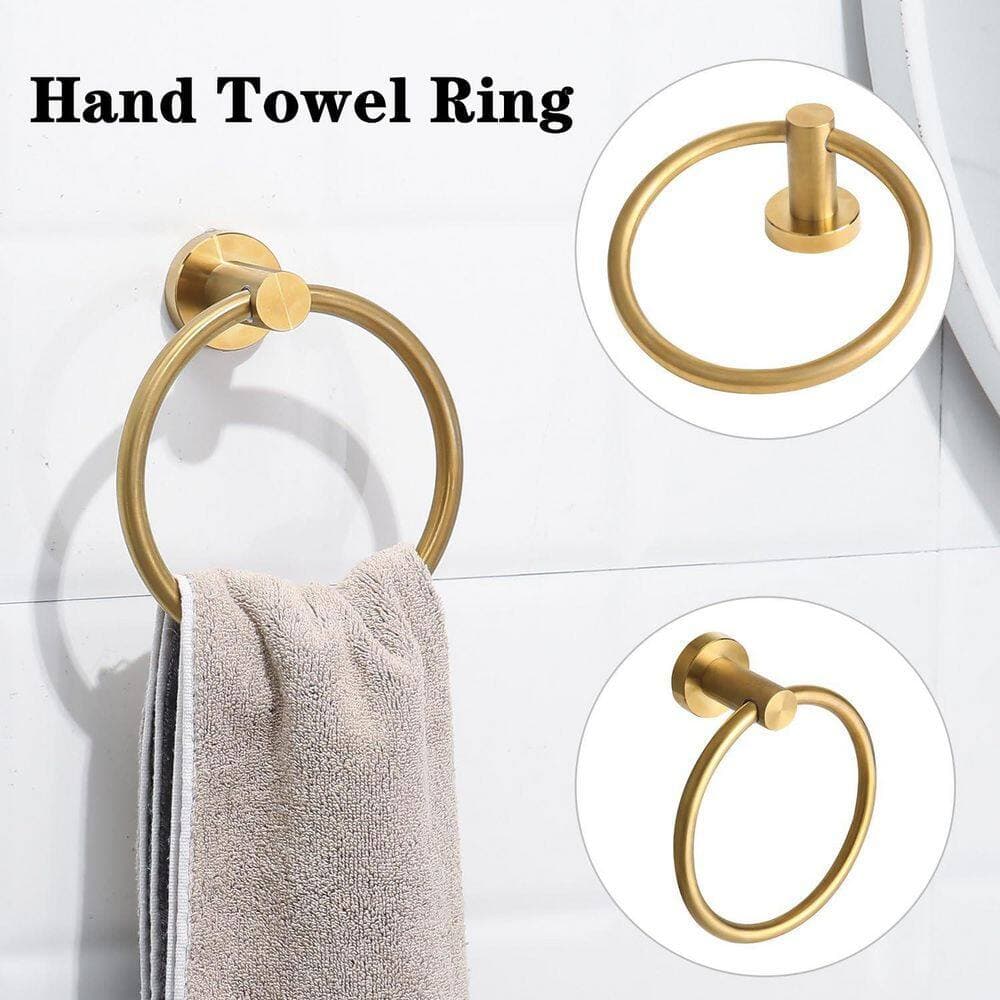 Anqtovp 4-Piece Bathroom Hardware Set with Towel Ring, Toilet Paper Holder, 2 Robe Hooks in Brushed Gold Finish (3)
