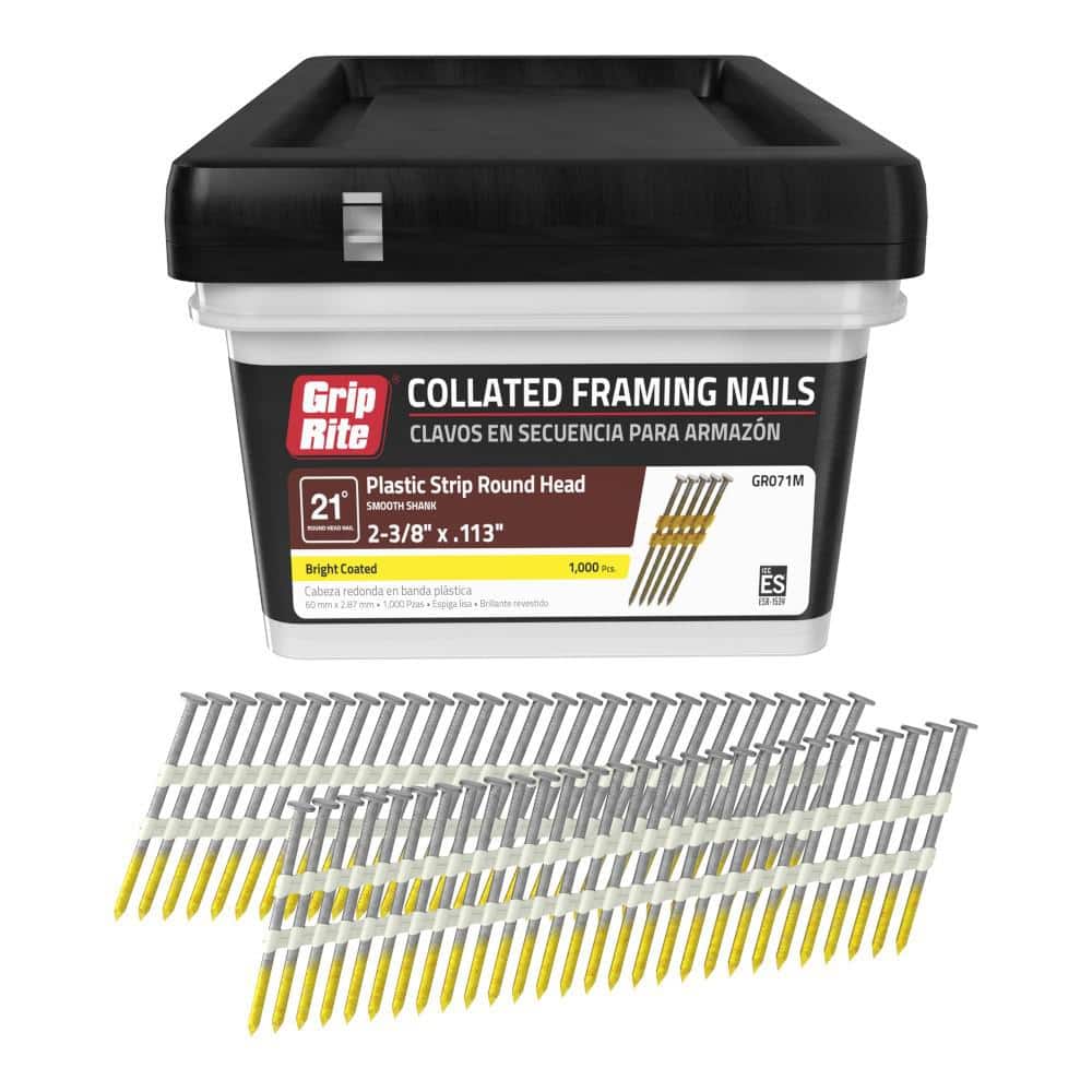 Grip-Rite . 0.113 in. 21° Plastic Collated Smooth Shank Framing Nails per Box