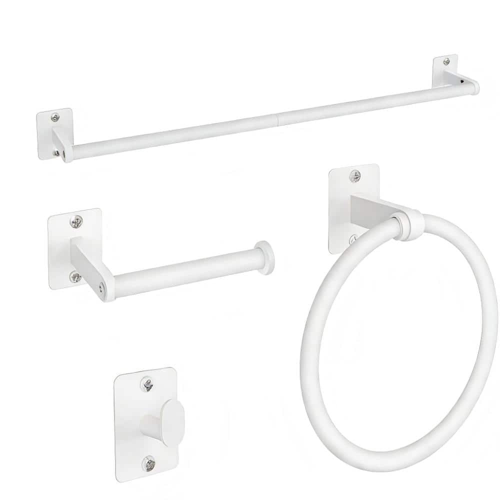 Whatseaso 24 in. W x 3 in. D Decorative Wall Shelf White 4-Piece Bathroom Hardware Set