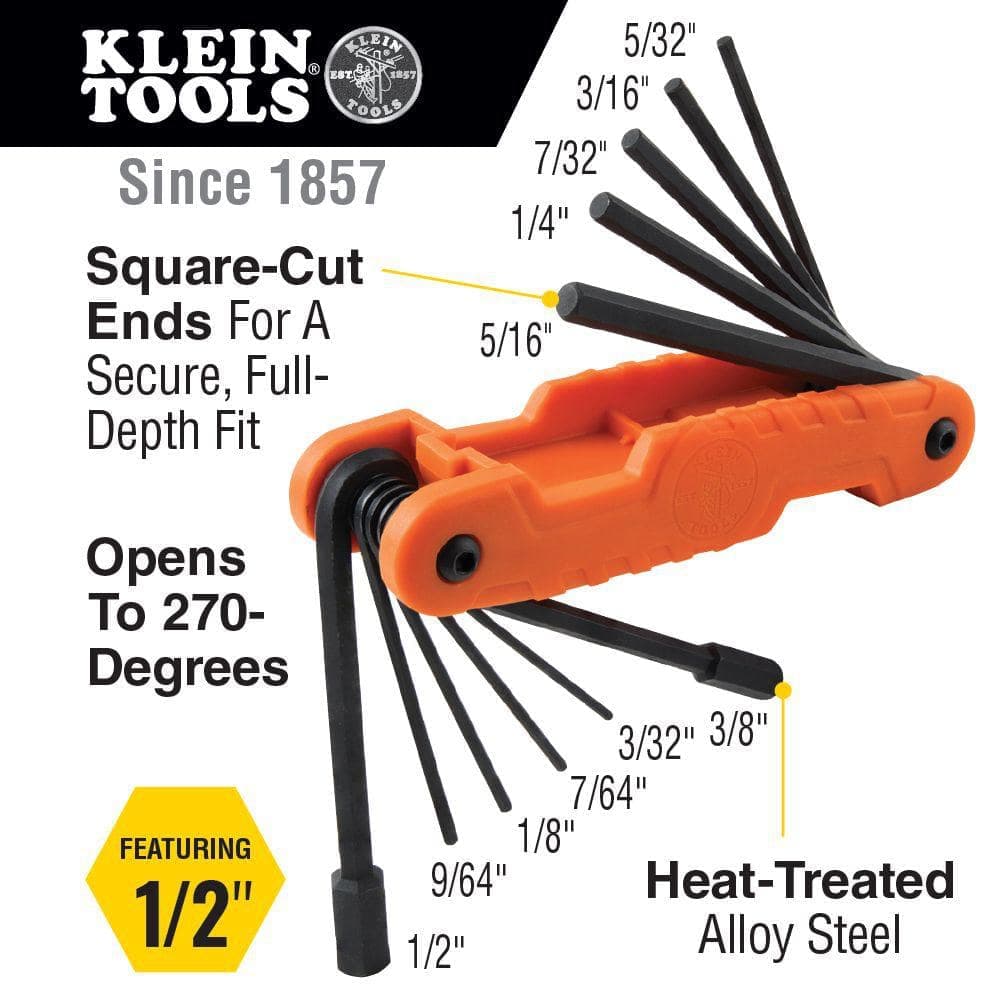 Klein Tools Pro Folding Hex Key Set, 11-Key, SAE Sizes (2)