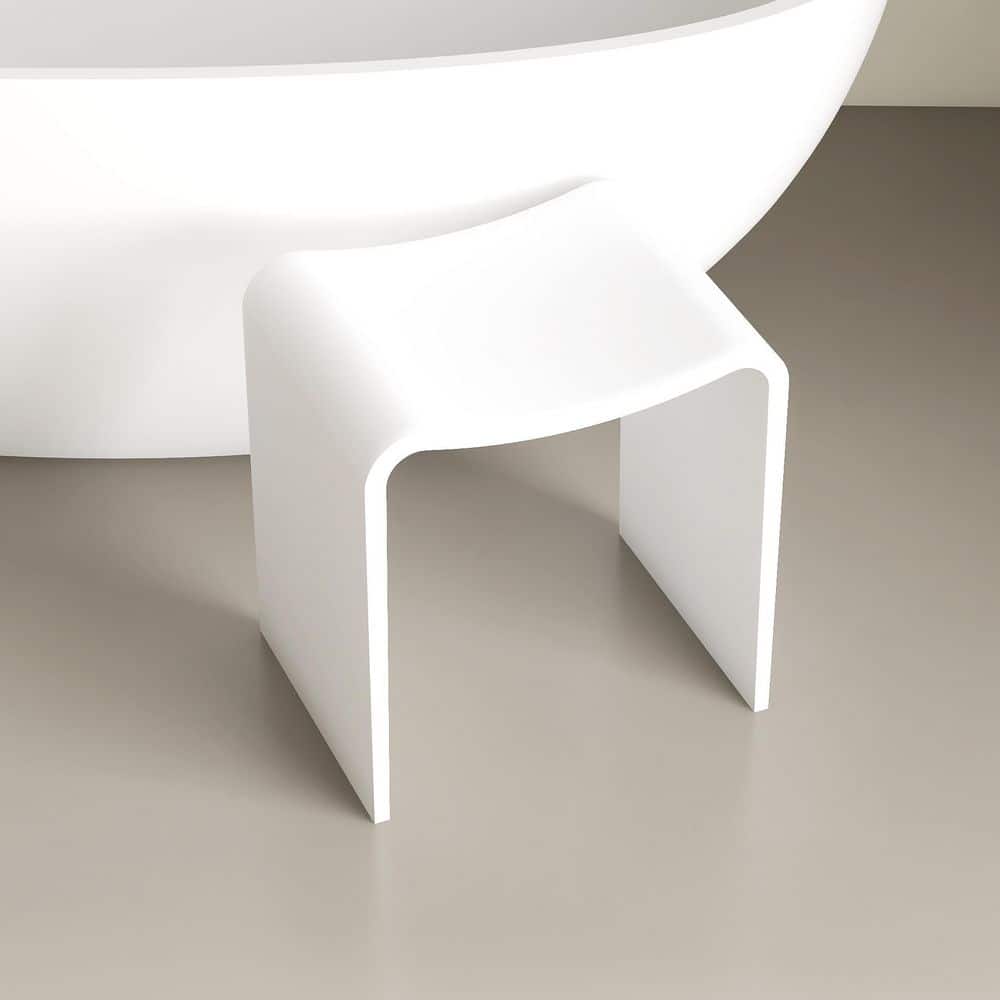 HOPROME Blynn 15 in.W x 11 in. D Freestanding Solid Surface Shower Stool Vanity Seat in Matte White (1)