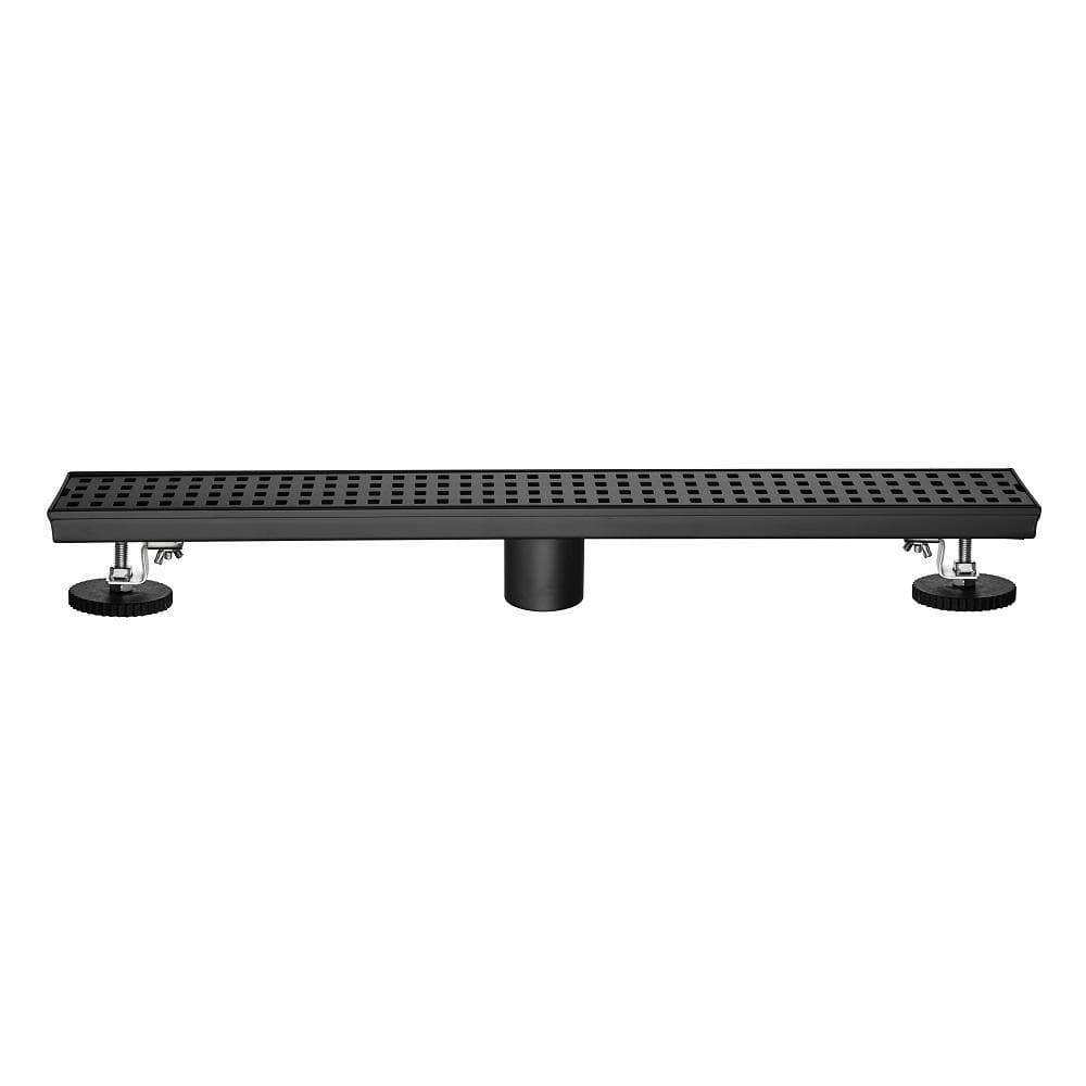 cadeninc 24 in. Stainless Steel Linear Shower Drain with Removable Quadrato Pattern Grate, Hair Strainer and Leveling Feet (3)