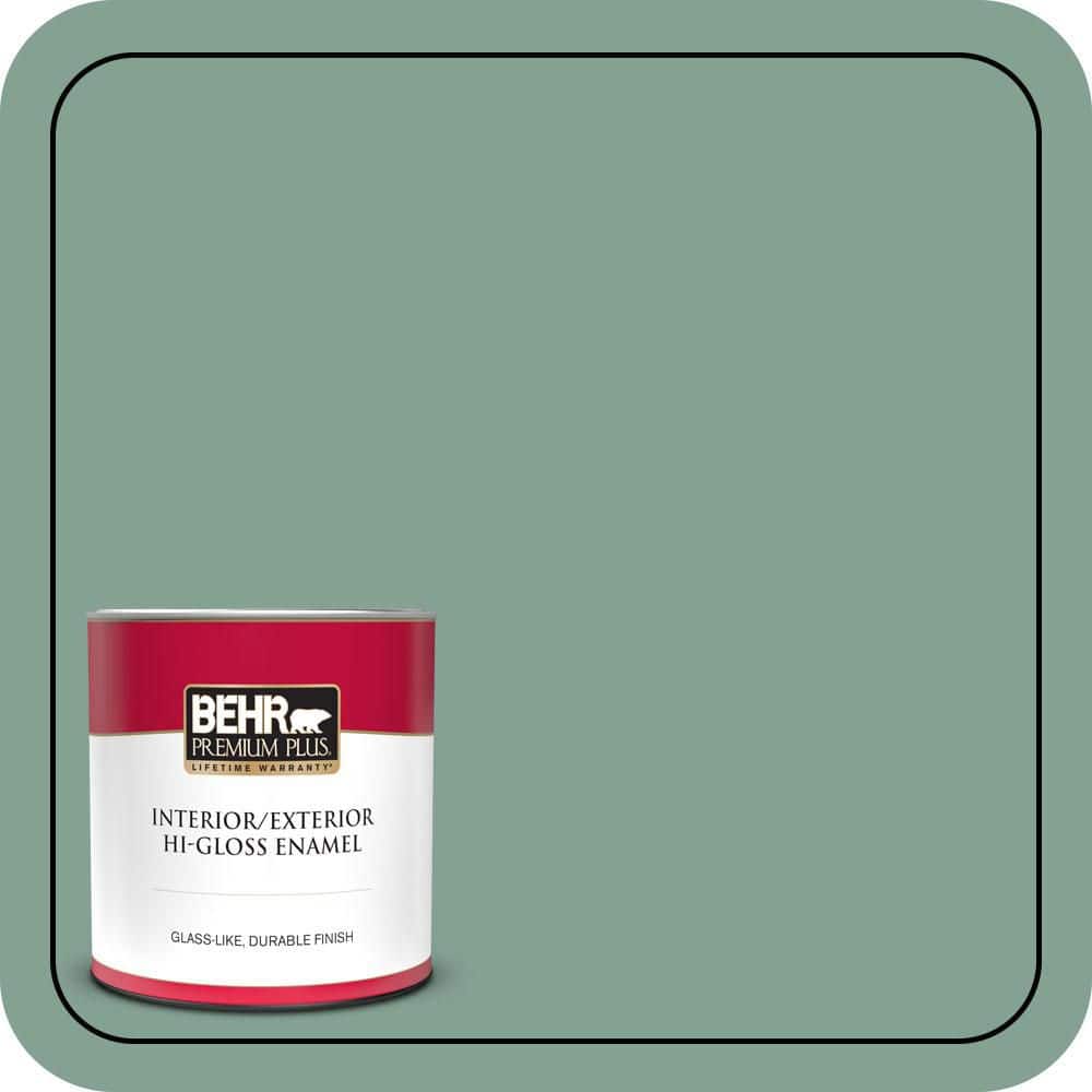 BEHR PREMIUM PLUS 1 qt. #S420-4 Australian Jade Hi-Gloss Enamel Interior/Exterior Paint & Primer (1)