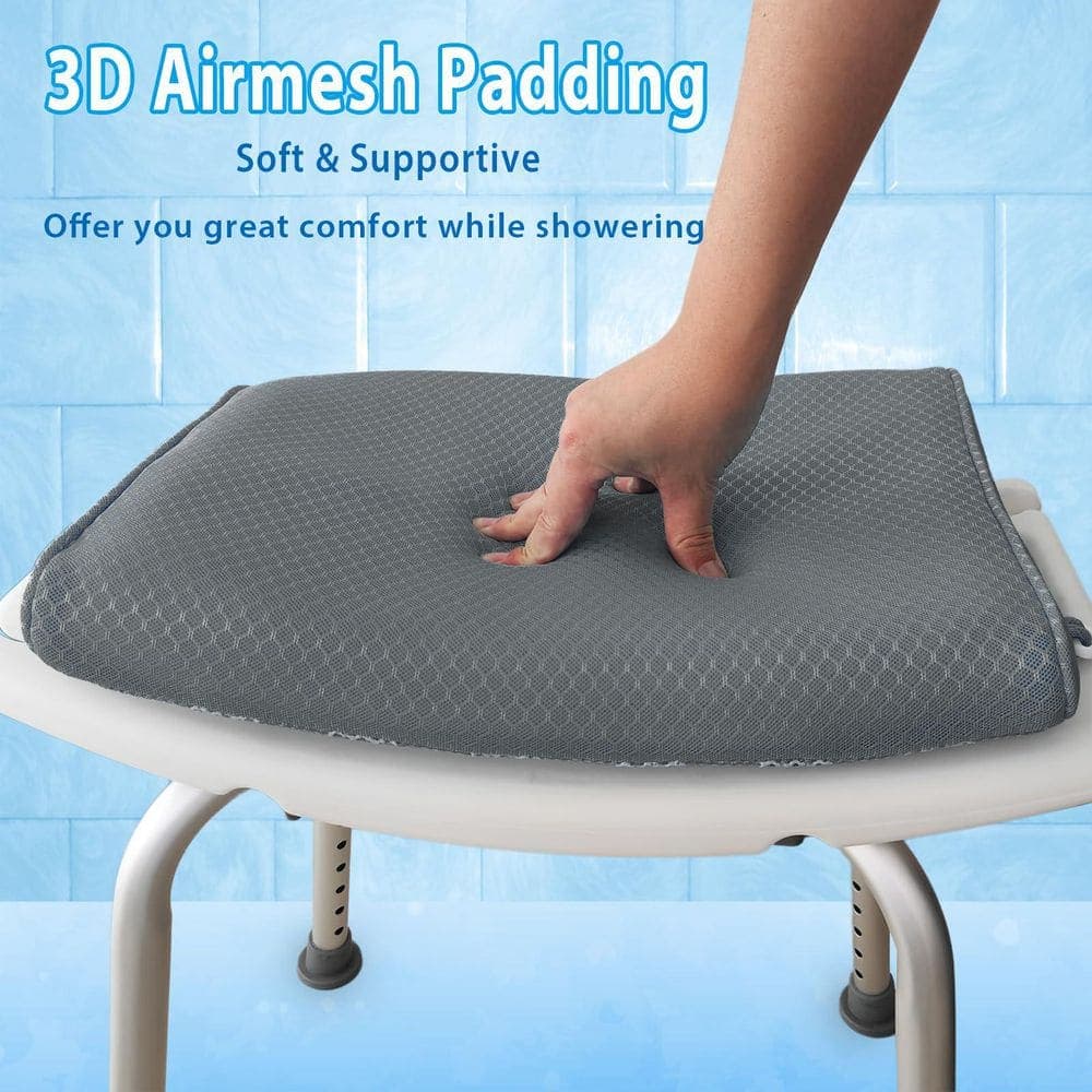 Numhew Polyester Shower Seat Cushion in Gray, 3D Mesh Pad with Hook, Shower Chair Cushion for Transfer Benches (3)
