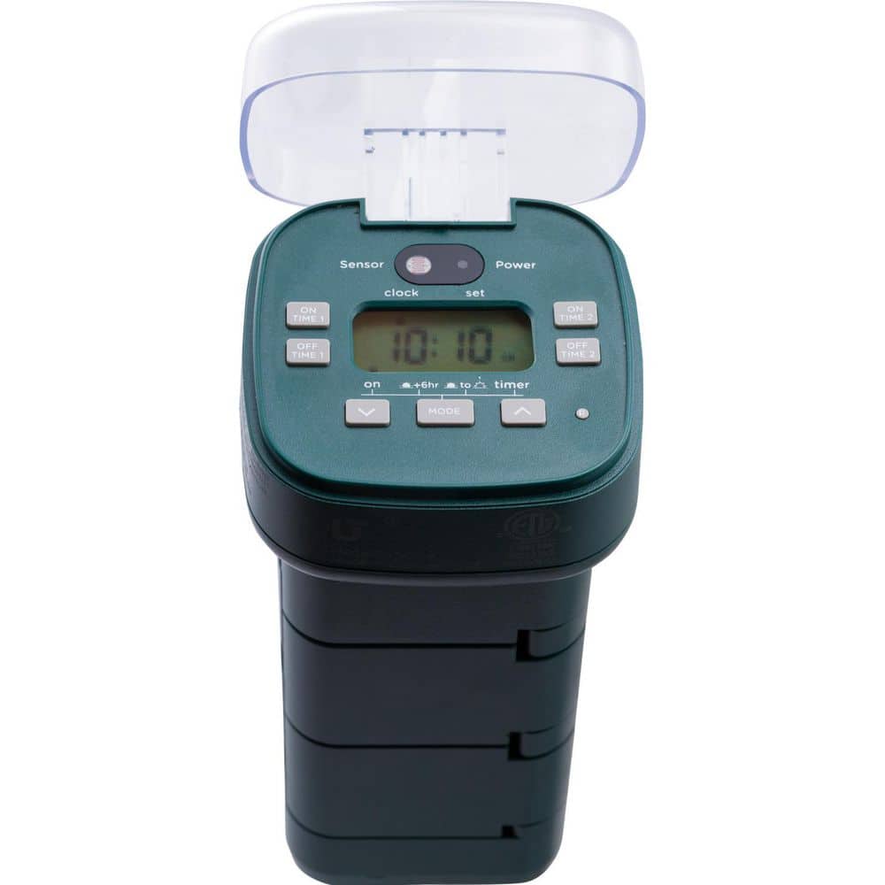 UltraPro Outdoor Digital Stake Timer, 6 Grounded Outlets, 2 Custom On/Off Times, 19in Cord 4 pc Tray (3)