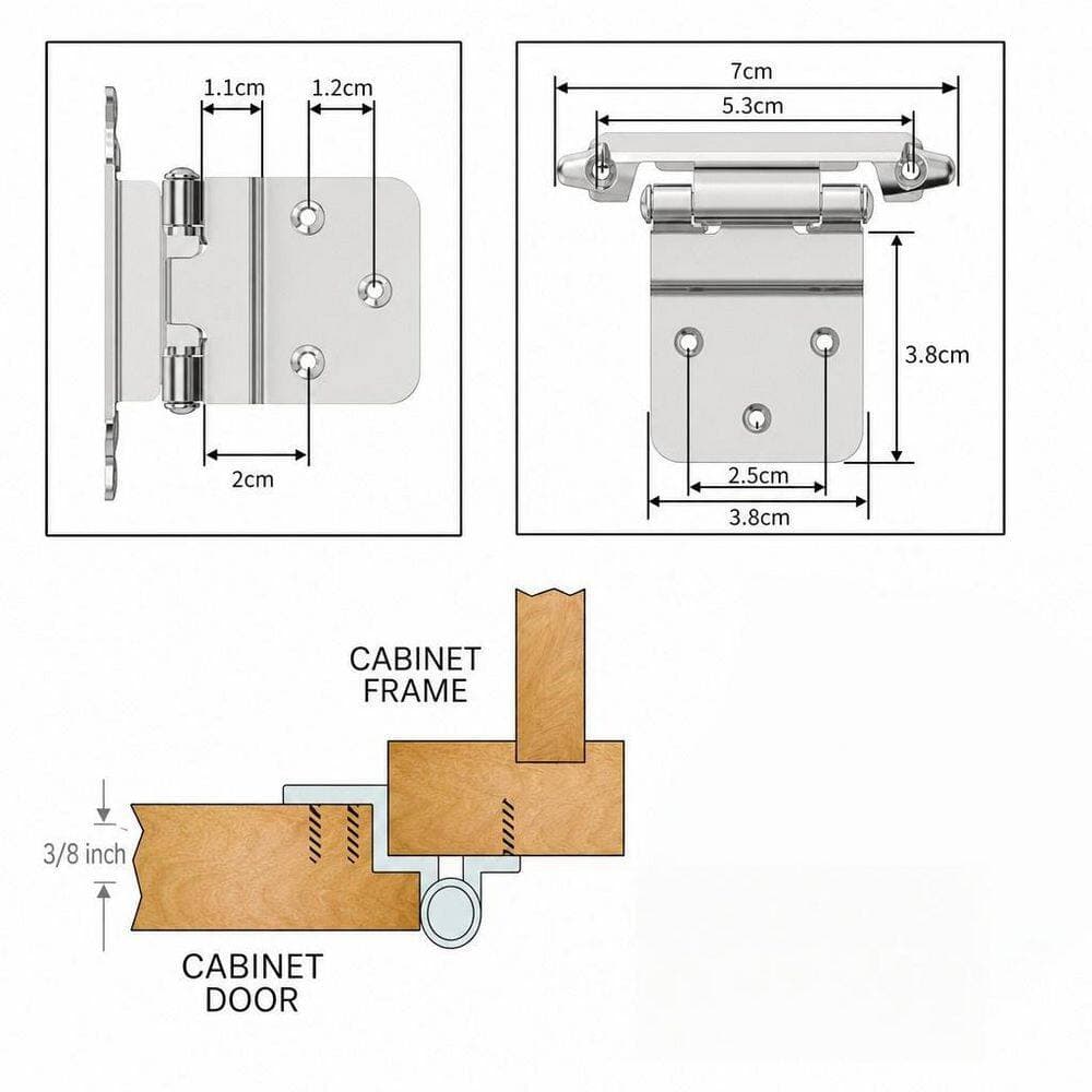 Numhew 3/8 in. Inset Cabinet Hinges Self Closing Flush Face Mount Hinges Brushed Nickel for Cabinet Bathroom Vanities (50-Pack) (2)