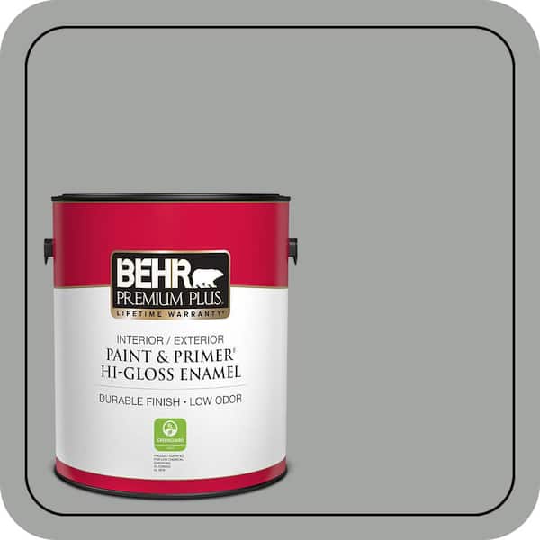 BEHR PREMIUM PLUS 1 gal. #PPU25-04 Sharkskin Suit Hi-Gloss Enamel Interior/Exterior Paint & Primer (2)