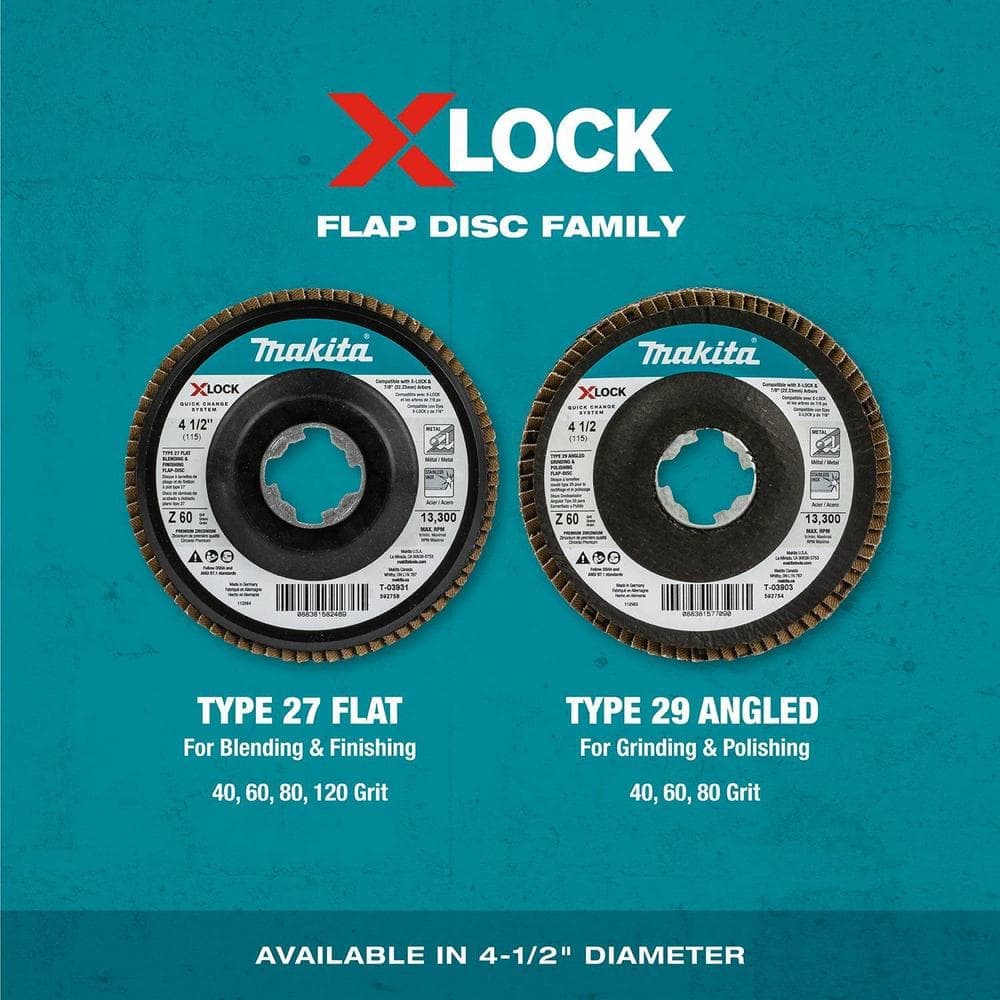 Makita X-LOCK 4‑1/2 in. 60 Grit Type 29 Angled Grinding and Polishing Flap Disc, X-LOCK and All 7/8 in. Arbor Grinders (3-Pack) (3)