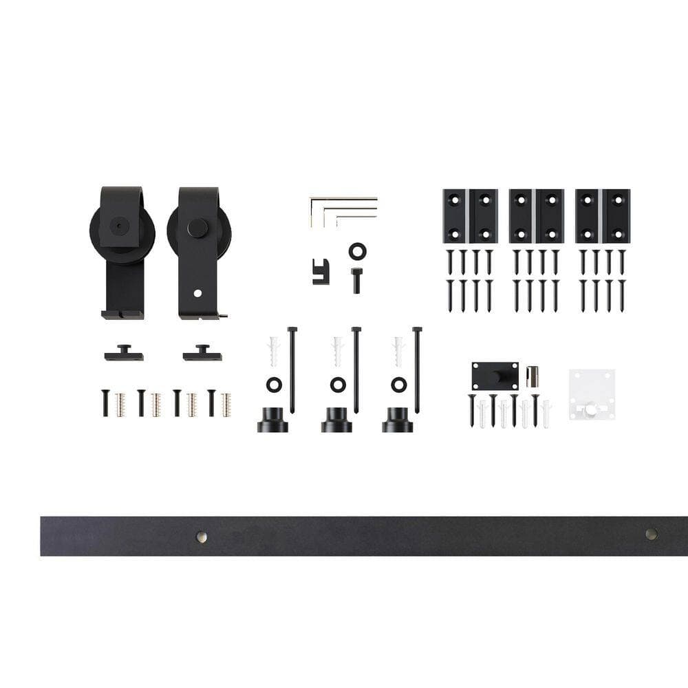 Homacer 3.5 ft./42 in. Black Rustic Single Bi-Fold Sliding Barn Door Track and Hardware Kit with T-Shape Roller for 2-Doors