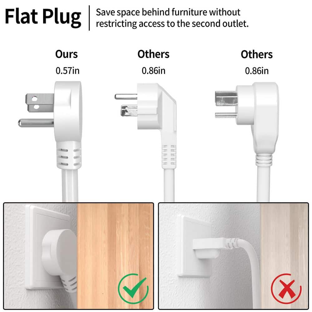 Unbranded 6 ft. 14 Gauge 3-Conductor SJTW Heavy Duty Indoor/Outdoor Extension Cord with Flat Plug White ETL Listed (3)
