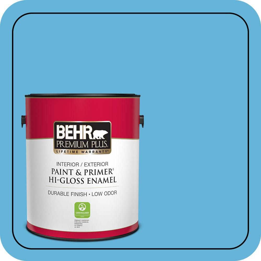 BEHR PREMIUM PLUS 1 gal. #540B-5 Riviera Blue Hi-Gloss Enamel Interior/Exterior Paint & Primer