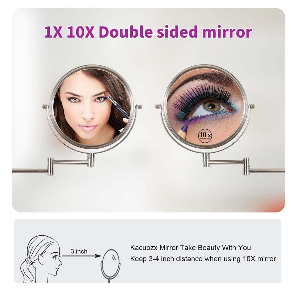 INSEEDE VERRA 8 in. Wall Mounted Makeup Mirror 1X/10X Magnification Double-Sided Swivel Vanity Mirror in Nickel (3)