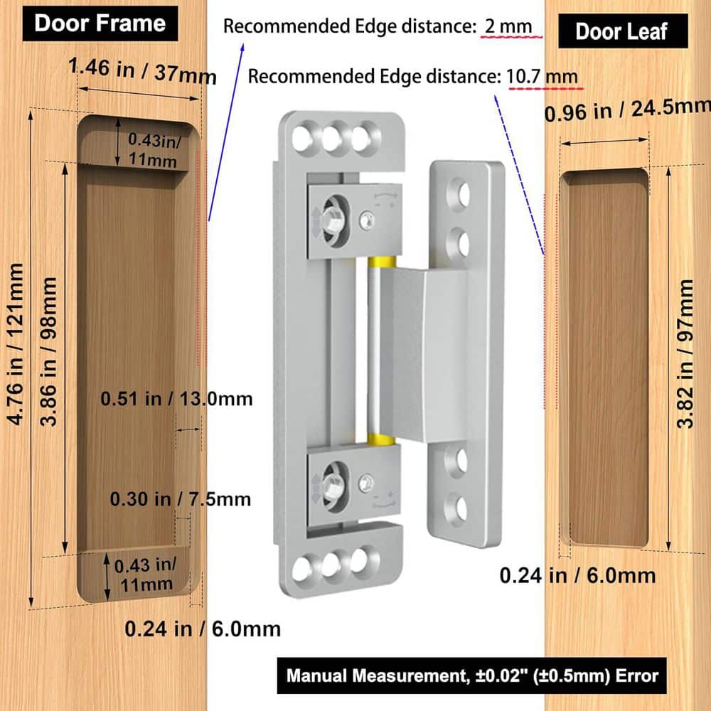 Numhew 2 Pack Silver Hidden Door Hinges Ultra, Thin Hidden Hinge for Secret Door Invisible Hinges Silent Hidden Door Hinge (3)