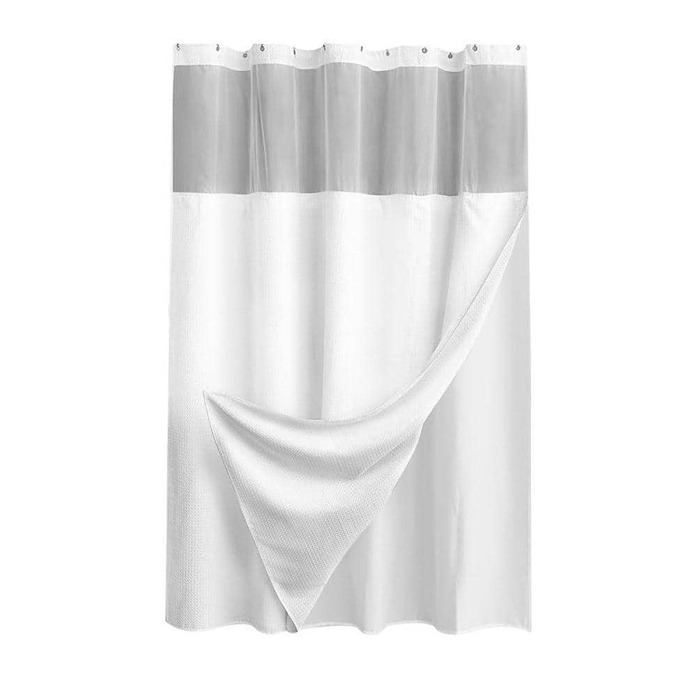 JFVKAF No Hook Shower Curtain Set 72 x 75 with Snap In Fabric Liner White Waffle Design Bathroom Curtain (1)