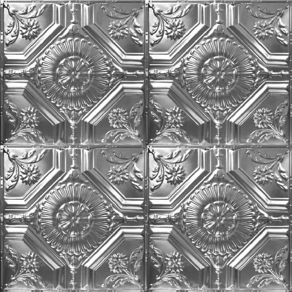 AMERICAN TIN CEILINGS 2 ft. x 2 ft. Pattern #23 Floral Diamonds - Brushed Satin Nickel- Nail Up Metal Ceiling Tiles (20 sq. ft./case) (2)