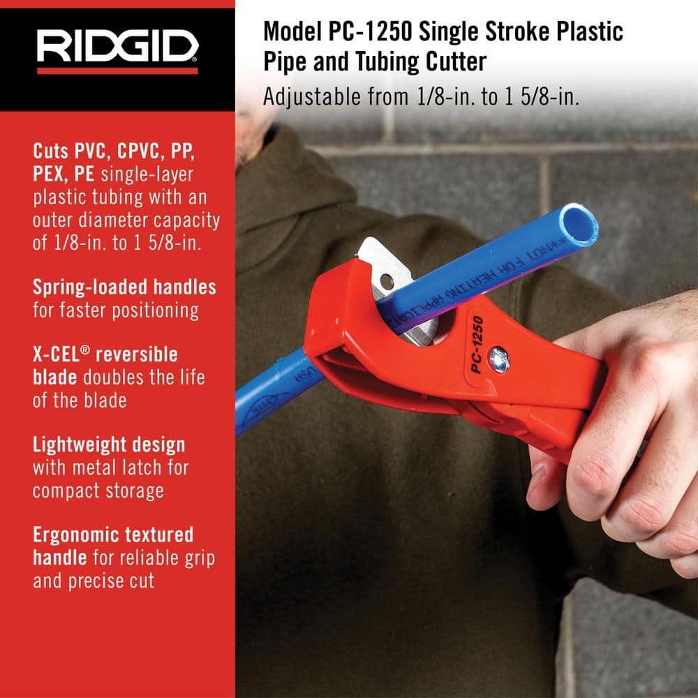 RIDGID 1/8 in. - 1-5/8 in. PC-1250 PEX and Vinyl Tubing Cutting Tool, Single Stroke Scissor Style Cut with Reversible Blade (2)