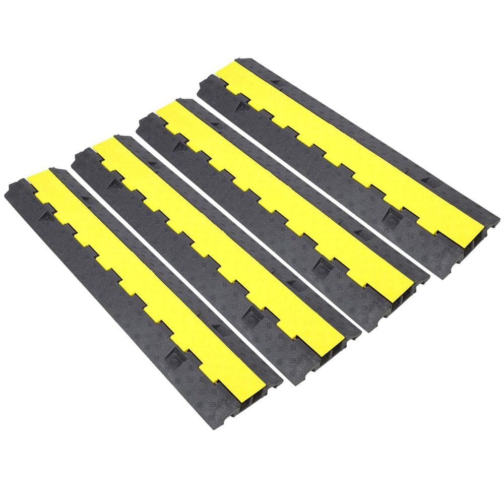 Tatayosi 4 Packs Cable Protector Ramp, 2 Channels Rubber Modular Speed Bump Hump, Rated 11000 lbs. Load Capacity (1)