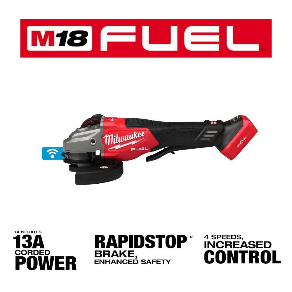 Milwaukee M18 FUEL ONE-KEY 18V Lithium-Ion Brushless Cordless 4-1/2 in./6 in. Variable Speed Braking Grinder w/ Bandsaw (3)