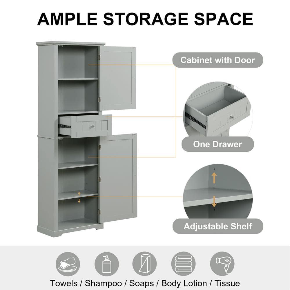 Tenleaf 22 in. W 11 in. D 67.30 in. H MDF Linen Cabinet, Bathroom Storage Cabinet with Drawer and Adjustable Shelf (3)