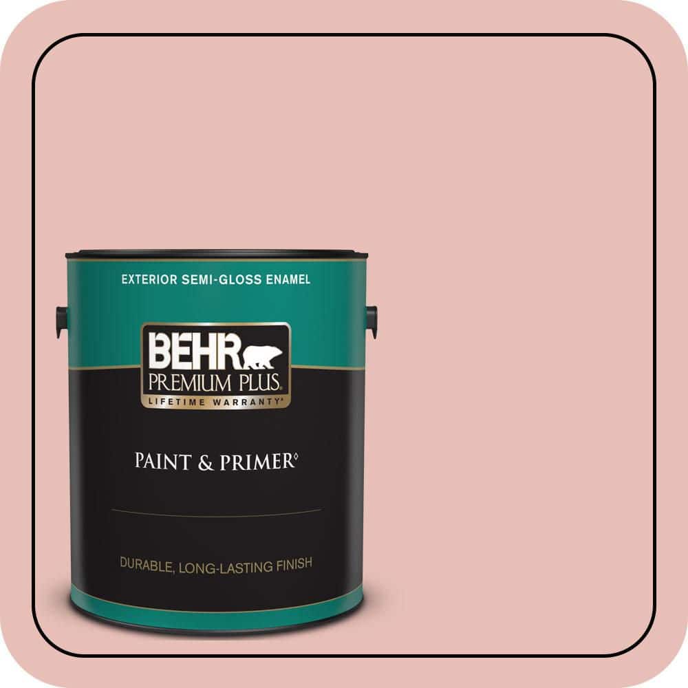 BEHR PREMIUM PLUS 1 gal. #T18-01 Positively Pink Semi-Gloss Enamel Exterior Paint & Primer