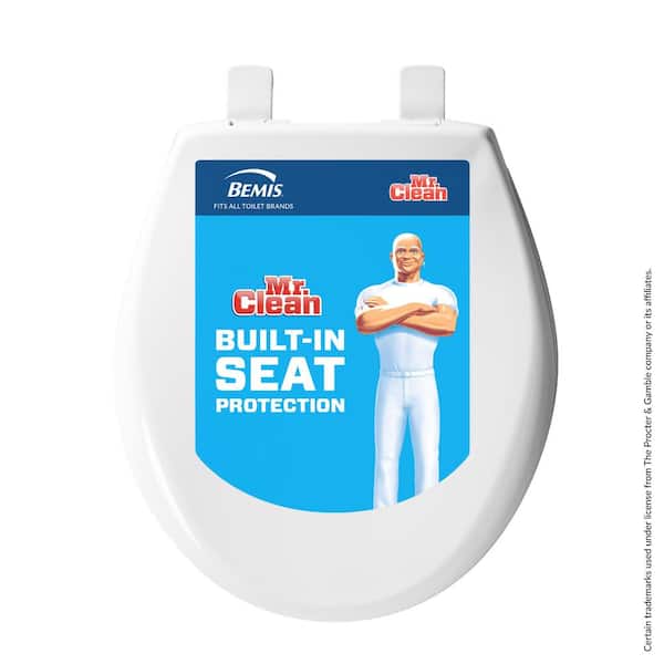 BEMIS Affinity Mr. Clean Round Soft-Close Antimicrobial Easy-Clean Plastic Toilet Seat in White