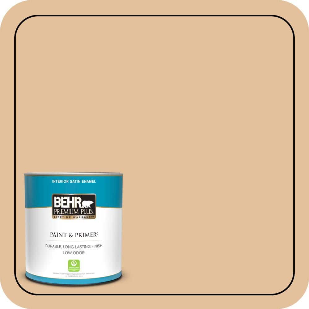 BEHR PREMIUM PLUS 1 qt. #S270-3 Tostada Satin Enamel Low Odor Interior Paint & Primer