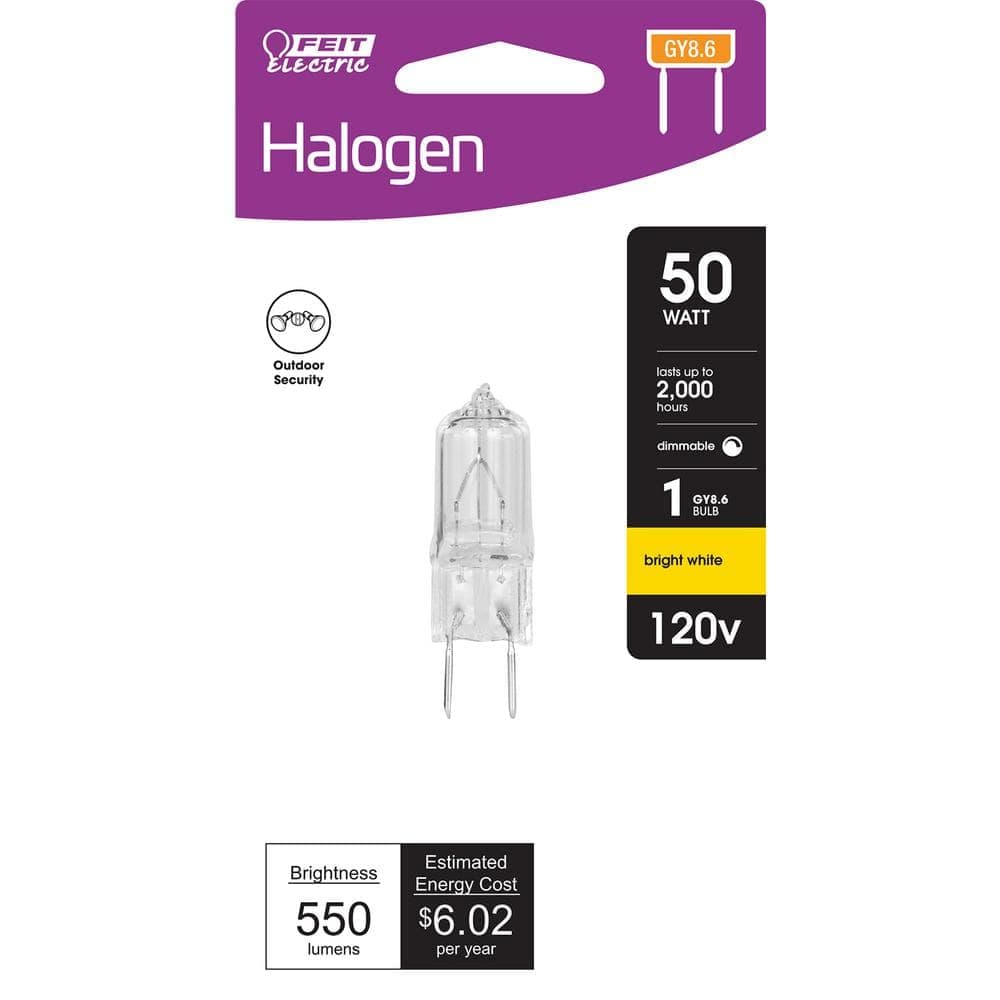 Feit Electric 50-Watt Bright White (2700K) T4 GY8.6 Bi-Pin Base Dimmable Halogen Light Bulb (4)