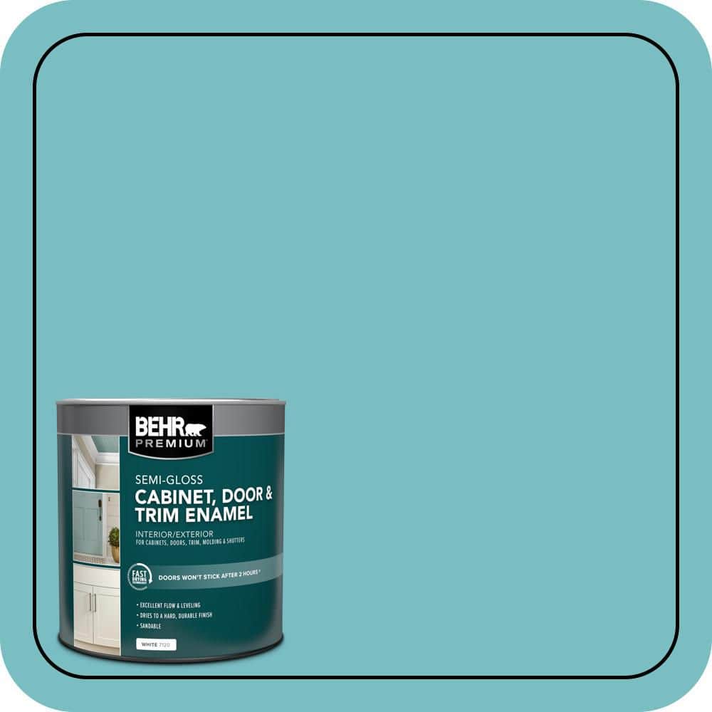 BEHR PREMIUM 1 qt. #M460-4 Pure Turquoise Semi-Gloss Enamel Interior/Exterior Cabinet, Door & Trim Paint