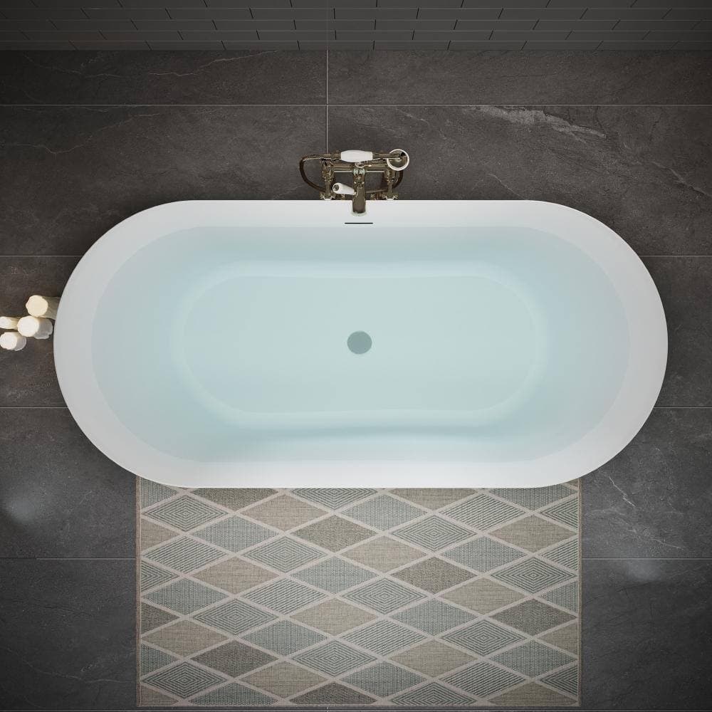Aionor Double Slipper Freestanding Bathtub Backrest Soaking Design with Overflow Glossy White (3)