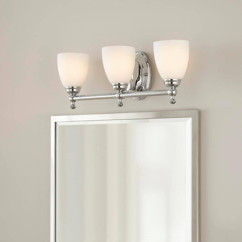 Hampton Bay Solomone 22 in. 3-Light Polished Chrome Bathroom Vanity Light Fixture with Opal Glass Shades (2)