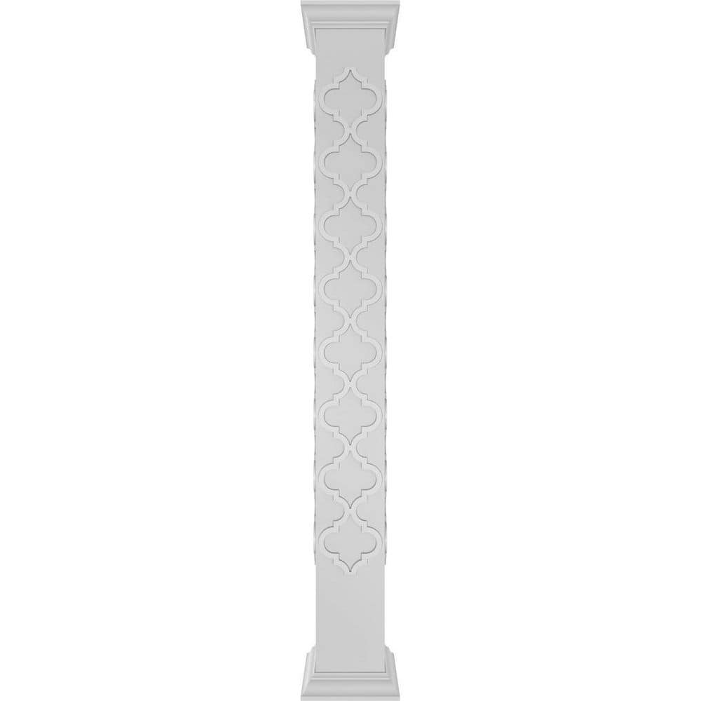 Ekena Millwork 9-5/8 in. 9 ft. Premium Square Non-Tapered Large Marrakesh Fretwork PVC Column Wrap Kit with Crown Capital and Base (2)