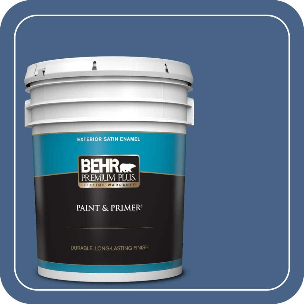 BEHR PREMIUM PLUS 5 gal. #PPU15-04 Mosaic Blue Satin Enamel Exterior Paint & Primer