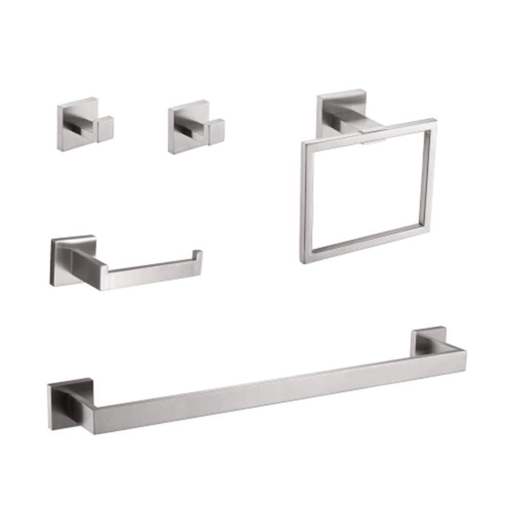 Adrinfly 5-Piece Bathroom Hardware Set with Towel Bar, Ring, Hook, Holder and Paper Rack for Home Decor in Brushed Nickel (1)
