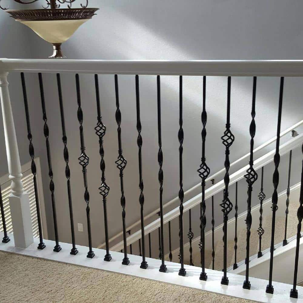 WM Coffman 44 in. x 1/2 in. Satin Black Double Basket with Ribbon Hollow Iron Baluster (2)