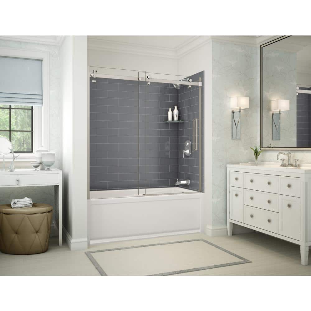 MAAX Utile Metro 32 in. x 60 in x 81 in Bath and Shower Combo in Thunder Grey, New Town Right Drain, Halo Door Brushed Nickel (2)