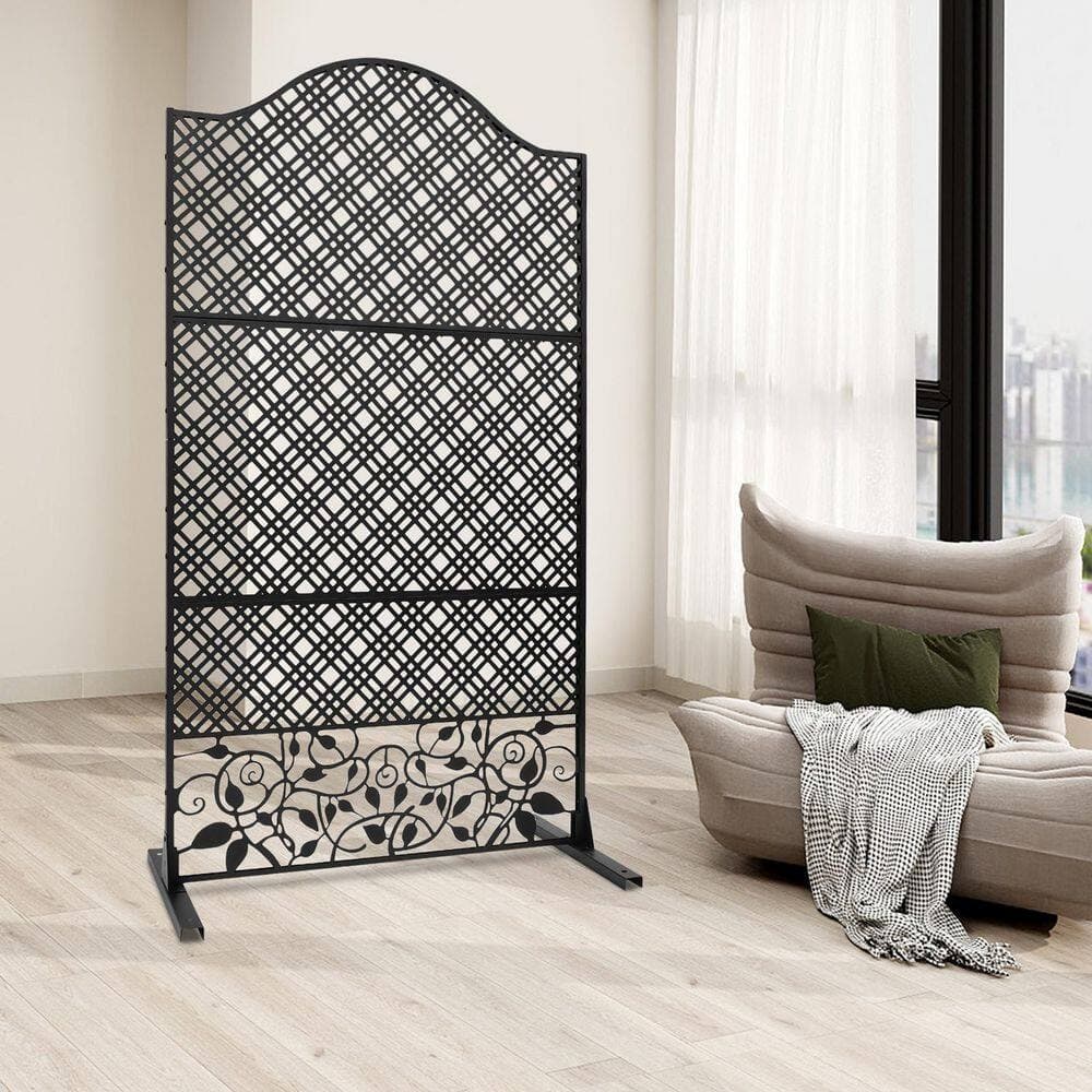 YIYIBYUS Black 6 ft. x 3 ft. Metal Steel Privacy Fence Screen Garden Freestanding Decorative Privacy Screen (3)
