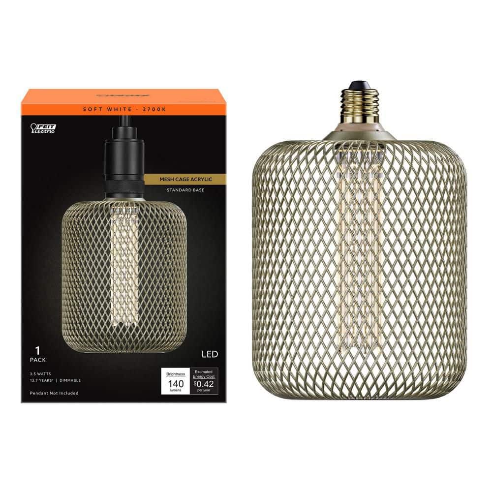 Feit Electric 25-Watt Equivalent Dim Vintage Oversized E26 LED Light Bulb W/ Mesh Cage Acrylic Filament Matte Gold Soft White (1-Pack) (2)