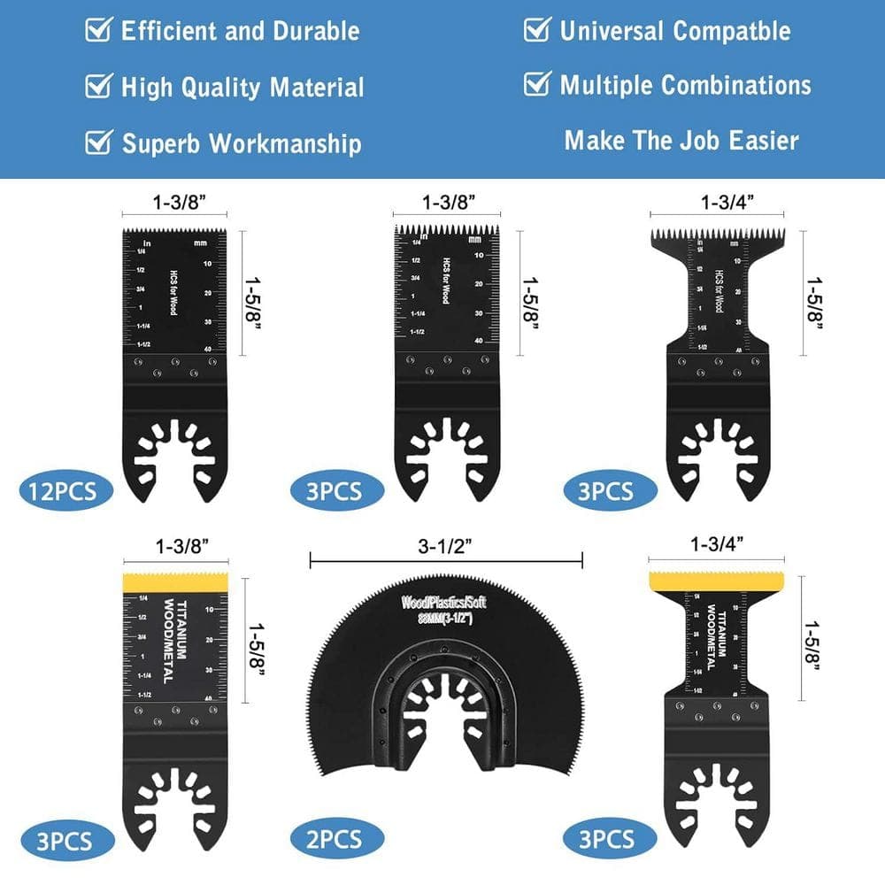 Unbranded 26pcs Titanium Oscillating Saw Blades Multitool with High-Quality Cutting for Wood Plastics Metal (1-Pack) (2)