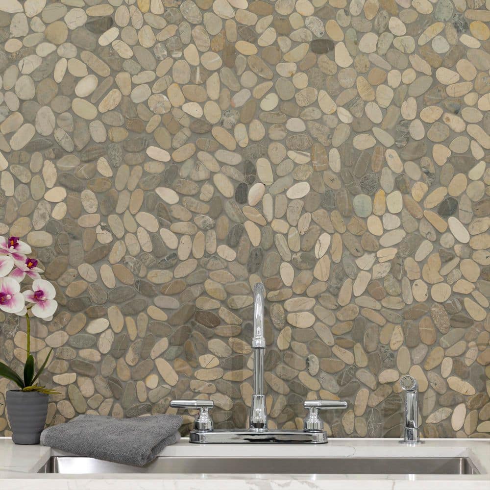 MSI Sliced Pebble Truffle 12 in. x 12 in. x 0.38 in. Tumbled Marble Mesh-Mounted Mosaic Tile (0.97 sq. ft./Each) (3)