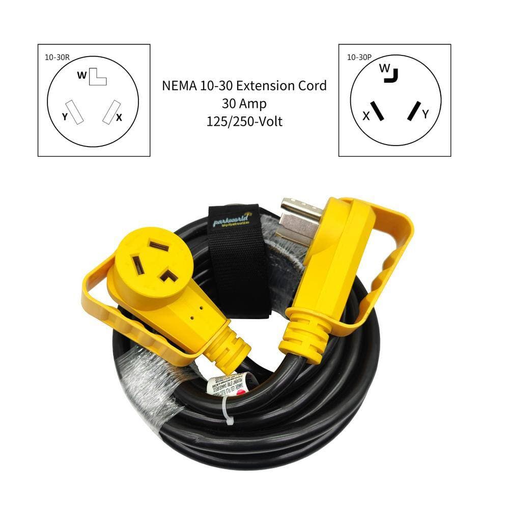 parkworld 50 ft. 10/3 30A 125/250-Volt Indoor/Outdoor 3 Prong NEMA 10-30 Dryer Extension Cord with Handle and Lighted end, Black (3)