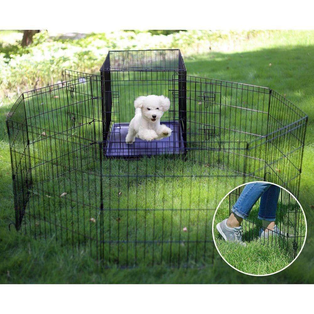 KIWDZFU Pet Playpen Exercise Pen Dog Fence Foldable Crate 8 Panels 24 in. Black Ideal for Pet Animals Indoor Outdoor Use (3)