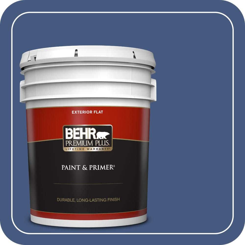 BEHR PREMIUM PLUS 5 gal. #M540-7 Optimum Blue Flat Exterior Paint & Primer