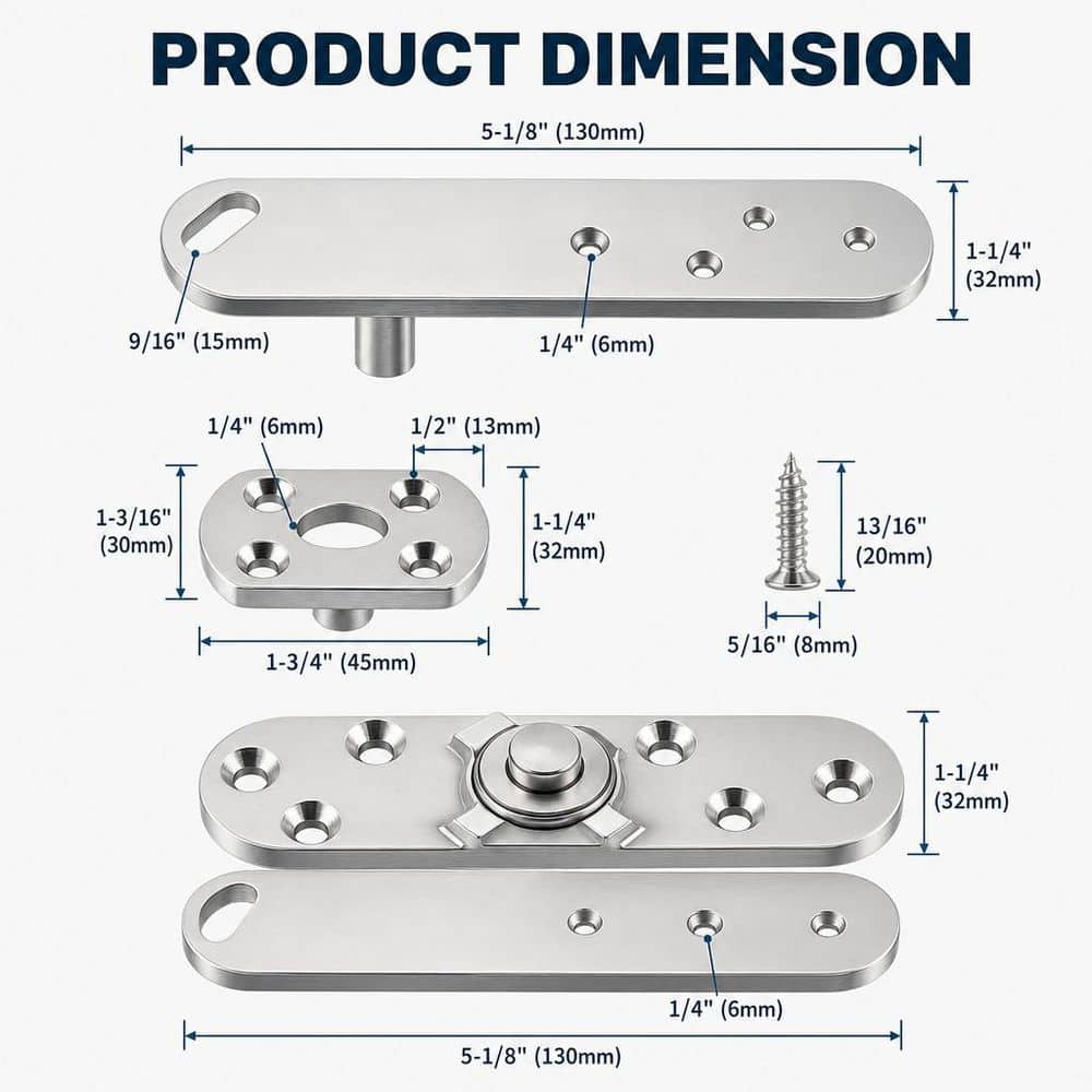 Numhew Pivot Hinge Hold Open Hidden Door Hinge, 1100 lb. Load Locking 90 Degrees for Secret Doors, Bookshelf Doors and Bookcase (2)