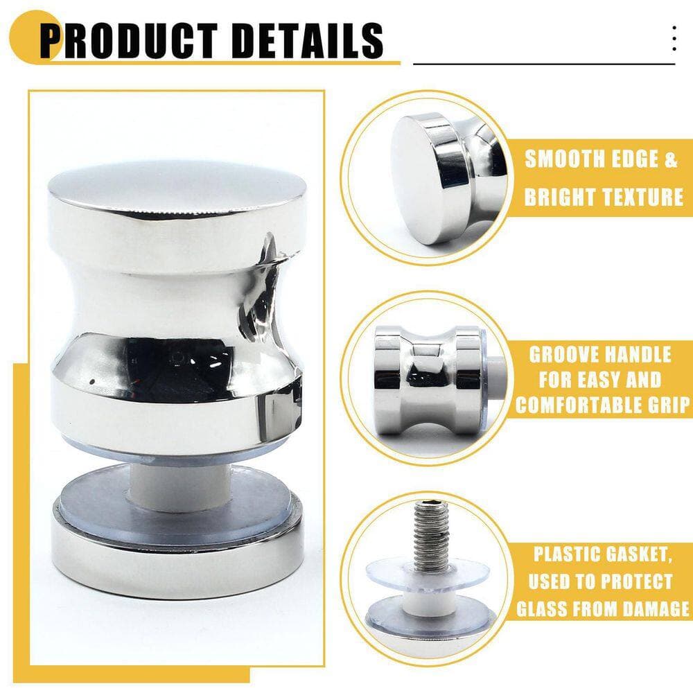 KHKFY Shower Glass Door Handle, Set of 2 Stainless Steel One-Sided Pull Knobs for Bathroom Glass Doors, Polished Chrome (3)
