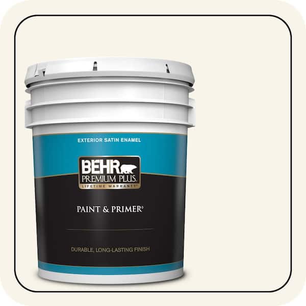 BEHR PREMIUM PLUS 5 gal. Designer Collection #DC-005 Natural White Satin Enamel Exterior Paint & Primer (2)