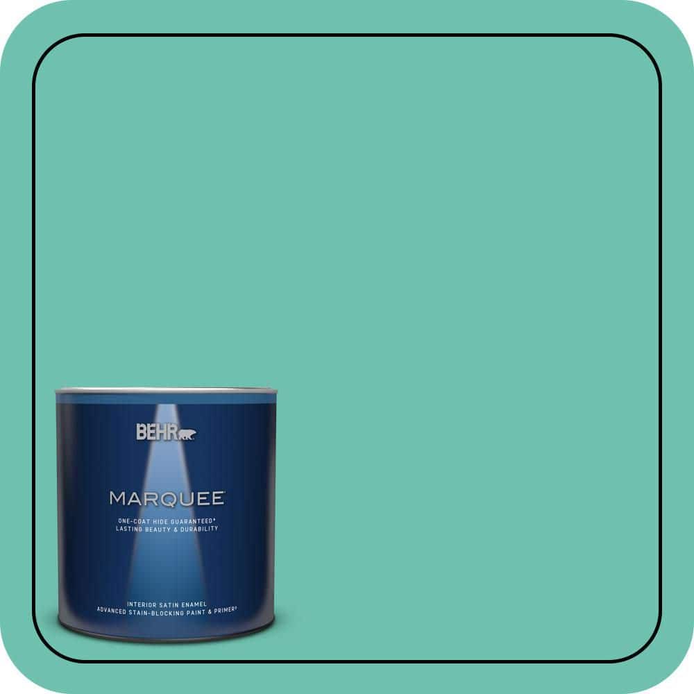 BEHR MARQUEE 1 qt. #P440-4 March Aquamarine One-Coat Hide Satin Enamel Interior Paint & Primer