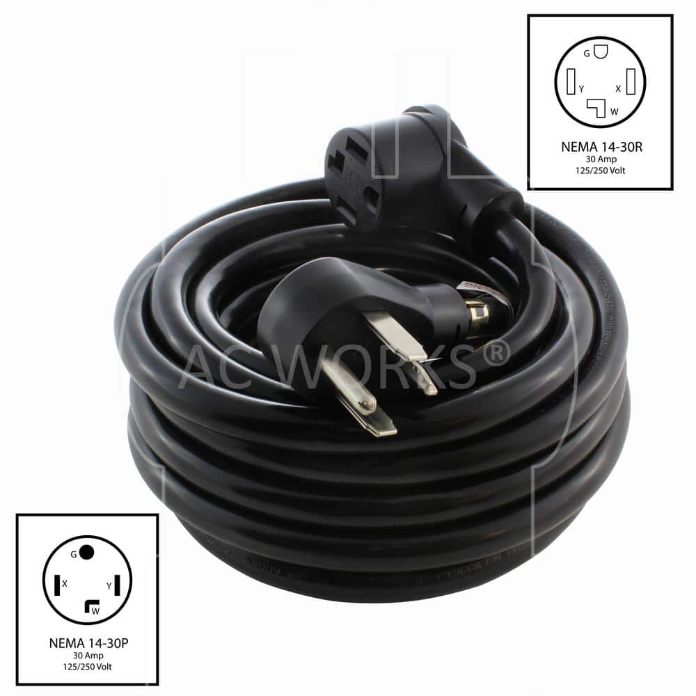 AC WORKS 10 ft. 30 Amp 125/250 -Volt NEMA 14-30 4-Prong Dryer Heavy-Duty STW 10/4 Extension Cord (2)